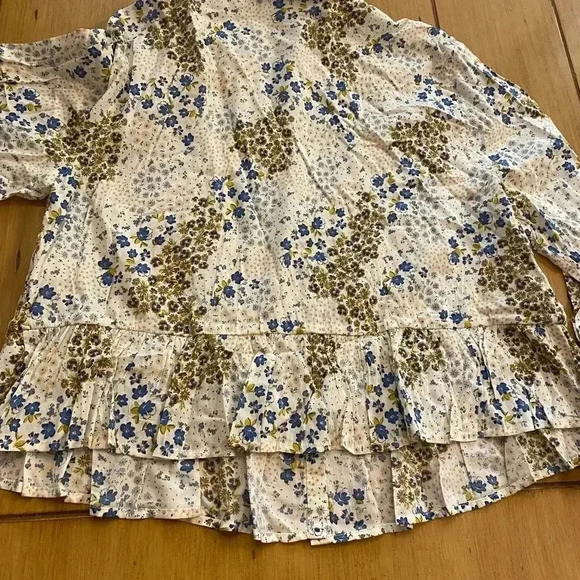 Womens Floral Femin Boho Pullover Collared NEW 1x Long Sleeve Wide Wrist - Picture 10 of 12